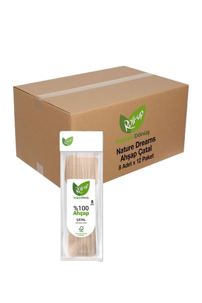 Roll-Up Doğaya Dönüşümlü Ahşap Çatal 8 Adet x 12 Paket (Koli) - 1