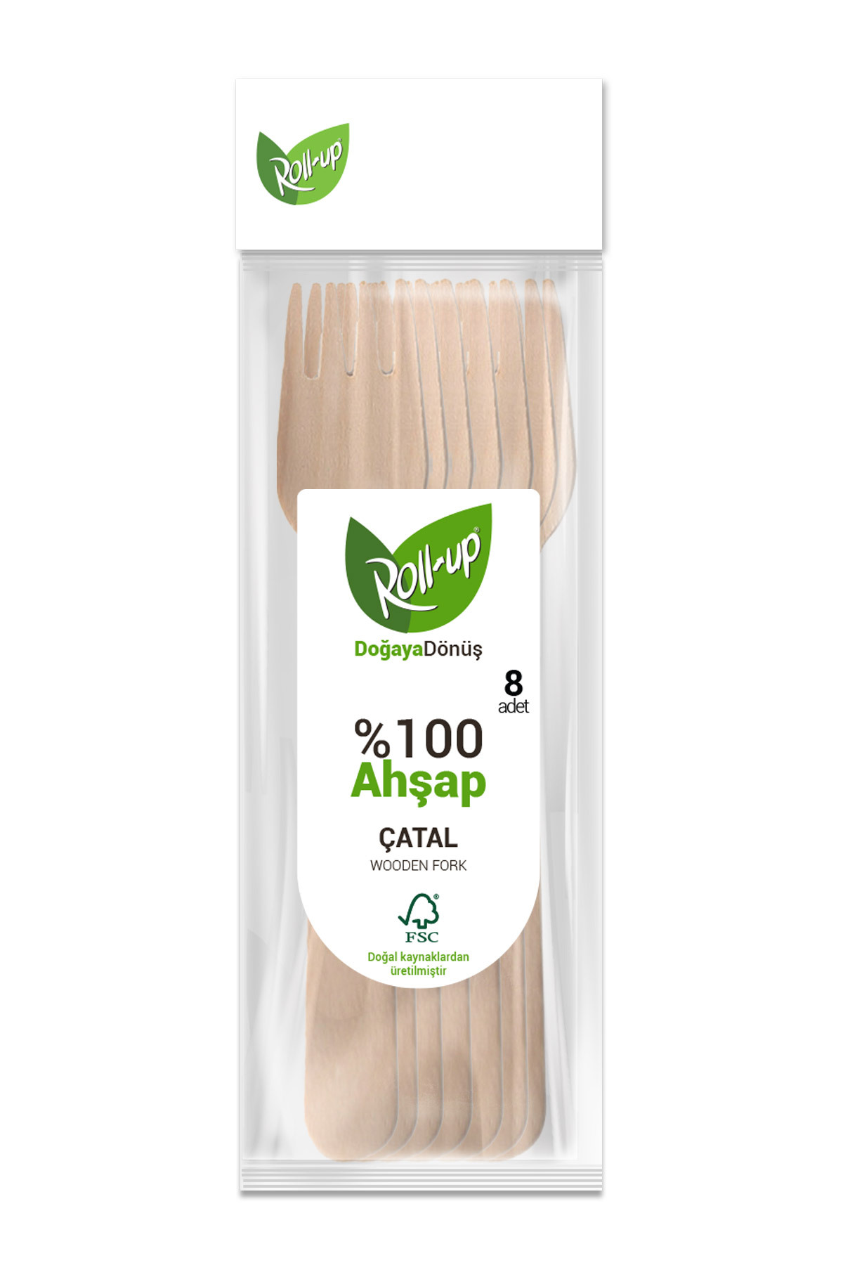 Roll-Up Doğa Dostu Ahşap Çatal 8 Adet