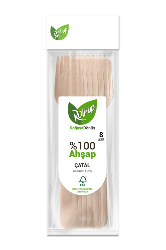 Roll-Up Doğa Dostu Ahşap Çatal 8 Adet - Roll-Up