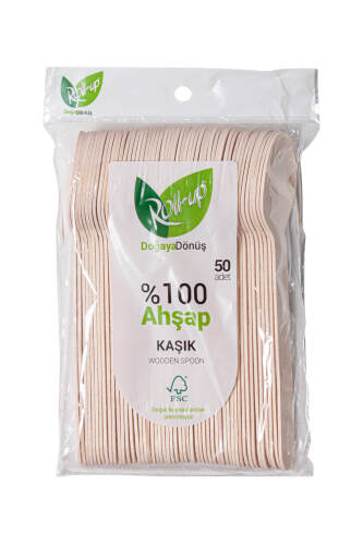 Roll-Up Doğa Dostu Ahşap Kaşık 50 Adet - Roll-Up
