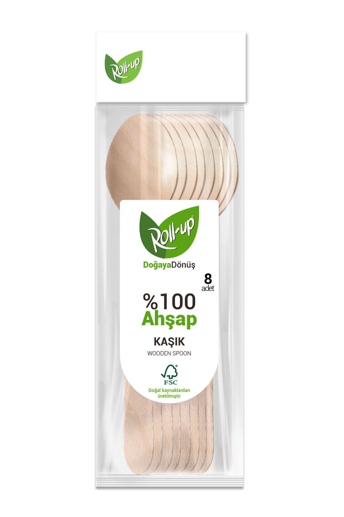 Roll-Up Doğa Dostu Ahşap Kaşık 8 Adet