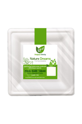Roll-Up Doğa Dostu Kare Karton Tabak 20cm 6 Adet - Roll-Up