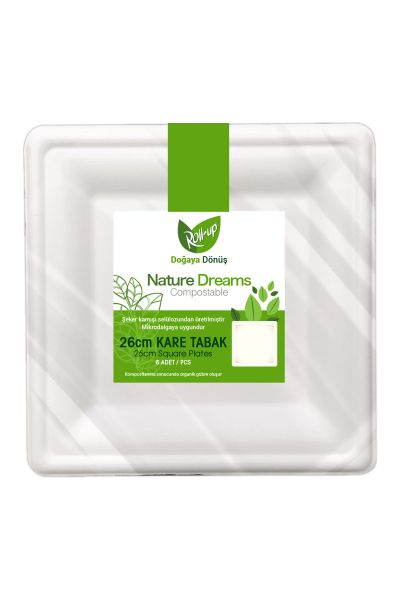 Roll-Up Doğaya Dönüşümlü Kare Karton Tabak 26cm 6lı - 1