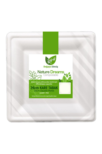 Roll-Up Doğa Dostu Kare Karton Tabak 26cm 6 Adet - 1