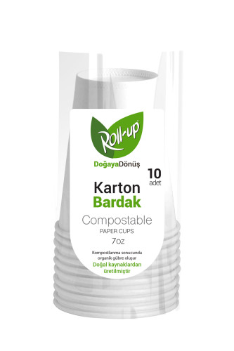 Roll-Up Doğa Dostu Karton Bardak 7oz 10 Adet - Roll-Up