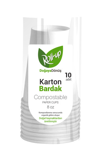 Roll-Up Doğa Dostu Karton Bardak 8oz 10 Adet - Roll-Up