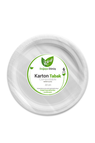 Roll-Up Doğa Dostu Karton Tabak 22cm 6 Adet - Roll-Up