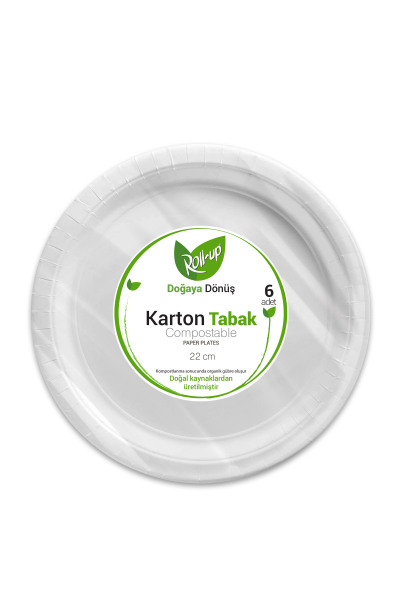 Roll-Up Doğa Dostu Karton Tabak 22cm 6 Adet - 1