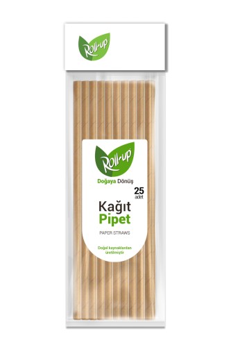 Roll-Up Doğaya Dönüşümlü Kraft Kağıt Pipet 19,5cm 25li - 1