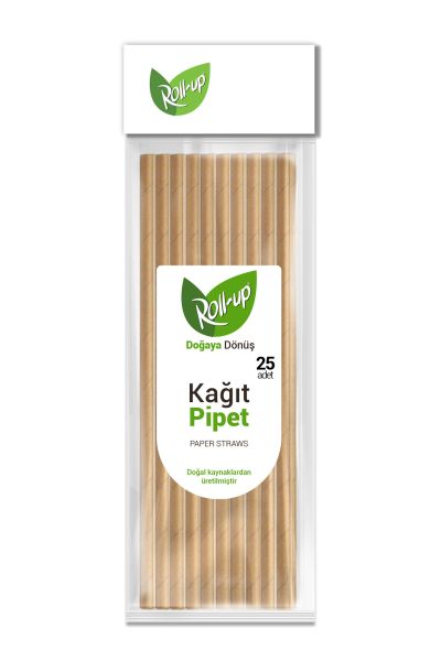 Roll-Up Doğaya Dönüşümlü Kraft Kağıt Pipet 19,5cm 25li - 1