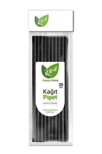 Roll-Up - Roll-Up Doğaya Dönüşümlü Siyah Kağıt Pipet 19,5cm 25li