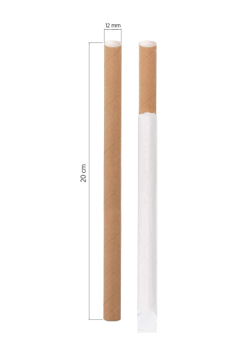Roll-Up Kraft Kağıt Pipet Kağıt Sargılı 12mm x 20cm - 50 Adet - Roll-Up