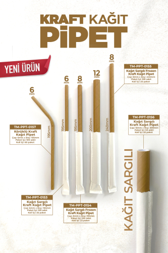 Roll-Up Kraft Kağıt Pipet Kağıt Sargılı 12mm x 20cm - 50 Adet - 4