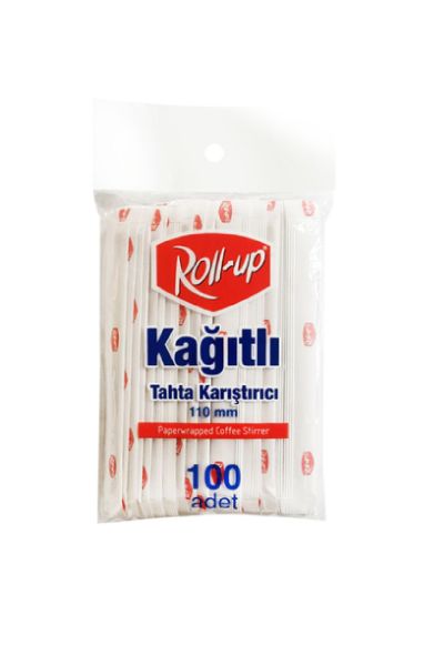 Roll-Up Kağıtlı Tahta Karıştırıcı 11cm Poşetli 100lü