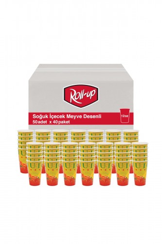 Roll-Up Karton Bardak 12 oz Soğuk İçecek Meyve Desenli 2000 Adet - Roll-Up