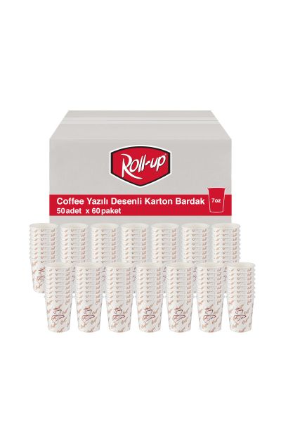 Roll-Up Karton Bardak 7 oz Cafe Yazılı Beyaz 3000 Adet - 1