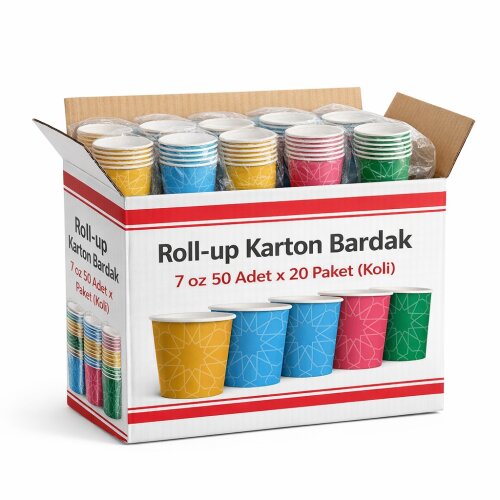 Roll-Up Karton Bardak 7oz Kahverengi 50 Adet x 60 Paket (Koli) - Roll-Up