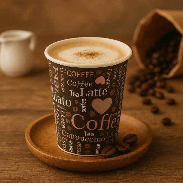 Roll-Up Karton Bardak 7oz Baskılı Kahverengi 10 Adet - 3