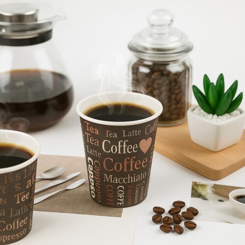 Roll-Up Karton Bardak 7oz Baskılı Kahverengi 25 Adet - 2