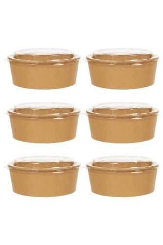 Roll-Up Kraft Karton Salata Kasesi 38oz ve Kapağı 6lı Set - 2