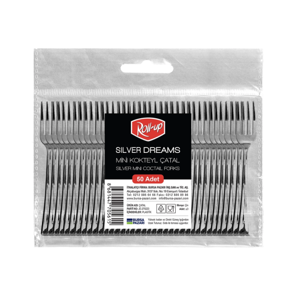 Roll-Up Metal Görünümlü Mini Kokteyl Çatalı 9,5cm 50li - 1