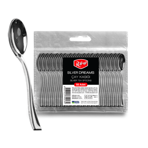 Roll-Up Metal Görünümlü Plastik Çay Kaşığı 50li - Roll-Up