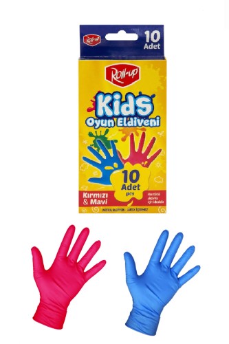 Roll-Up Nitril Pudrasız Çocuk Oyun Eldiveni Kırmızı-Mavi 10 Adet - 1