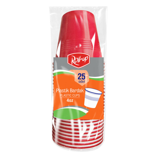 Roll-up Plastik Espresso Bardağı Kırmızı 4 oz 25 Adet - 1