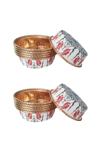 Roll-Up Premium Lale Desenli Beyaz Yuvarlak Tatlı Kase 12li - 1