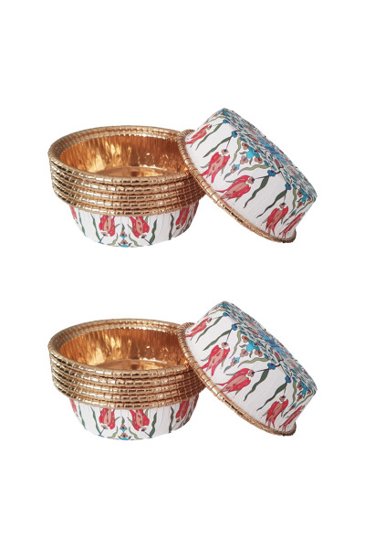 Roll-Up Premium Lale Desenli Beyaz Yuvarlak Tatlı Kase 12li - 1