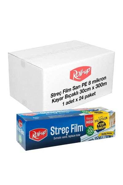 Roll-Up Sarı PE Streç Film 30 cm x 300m 8mic x 24 Paket (Koli)