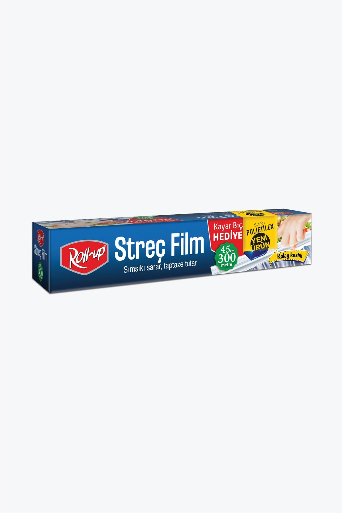 Roll-up Streç Film Sarı PE 45cmx300m 8mic Kayar Bıçaklı 1 Adet