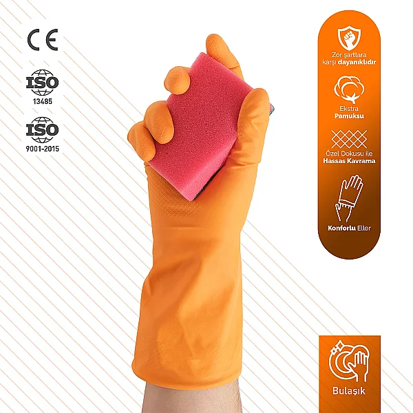 Roll-Up Temizlik Eldiveni Turuncu M Beden 1 Çift - 1