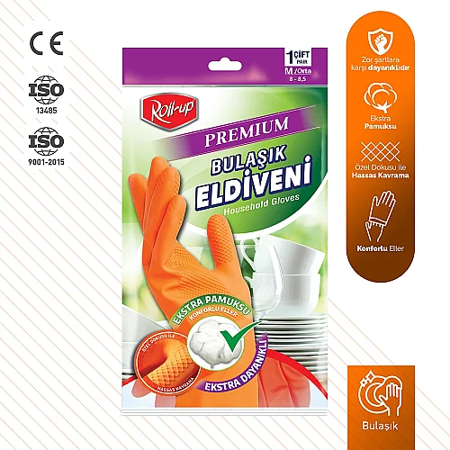 Roll-Up Temizlik Eldiveni Turuncu M Beden 1 Çift - 2