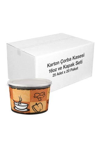 Roll-Up - Şeffaf Kapaklı Karton Çorba Kasesi 16oz 25li x 20 Paket (Koli)